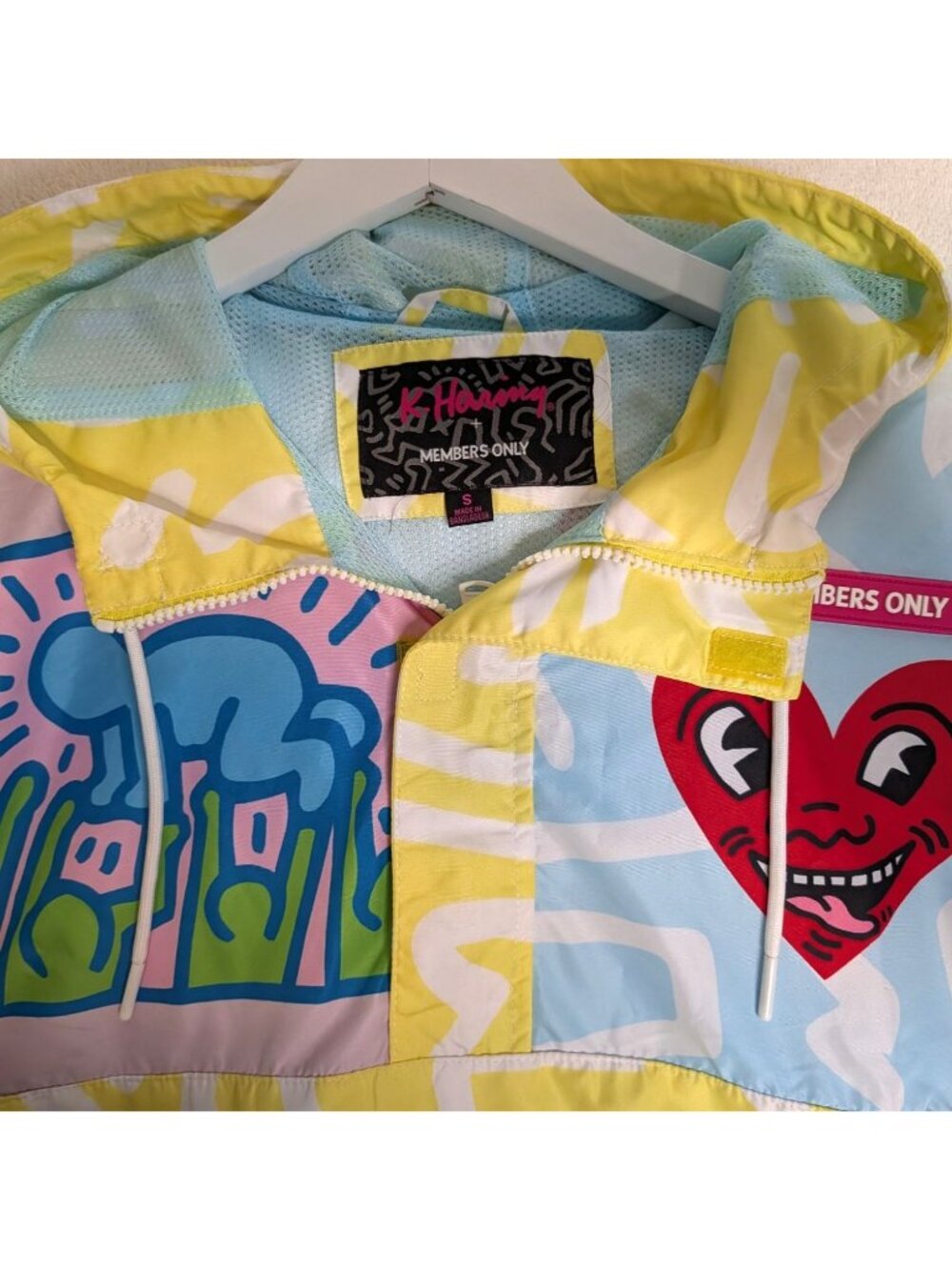 Members Only X Keith Haring Colorful Graffiti Zip Hooded Windbreaker Jacket Smal - Picture 11 of 16